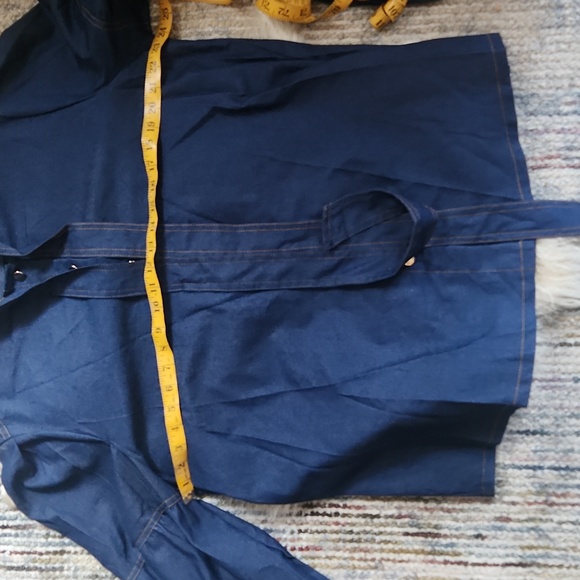 NWOT Dark Cotton Denim Shirt w/Exaggerated Sleeves with Bow- size 2x - Picture 5 of 8